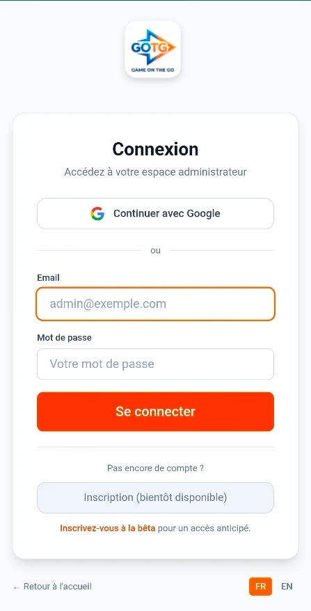 Ecran de connexion